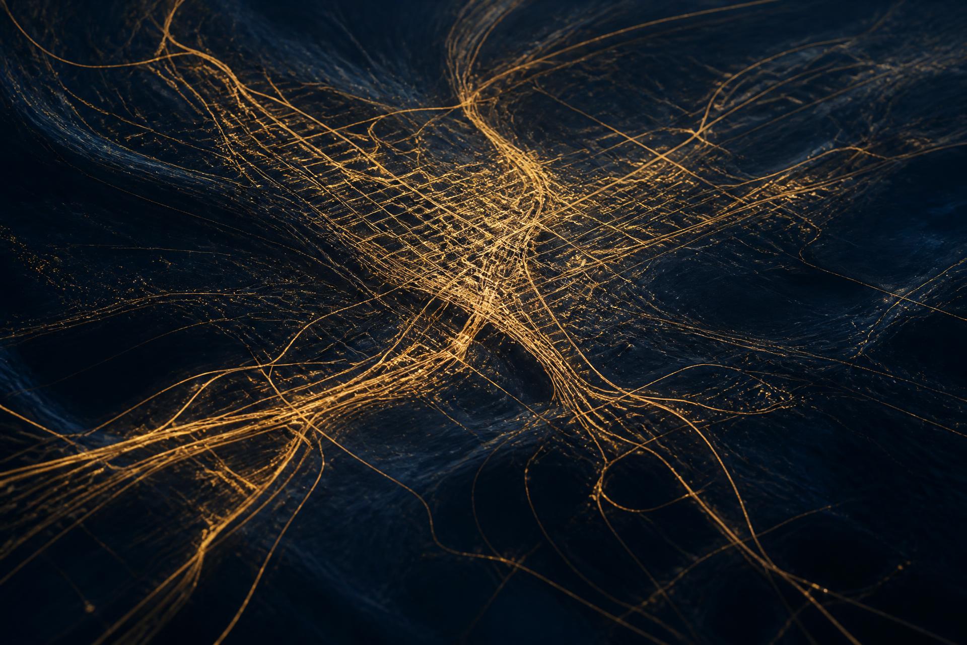 Abstract golden lattice of light representing Cellente's cross-border strategic networks